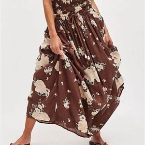 NWOT Free People M Seaside Rose Skirt Mocha Mousse Bohemian Adjustable Waist